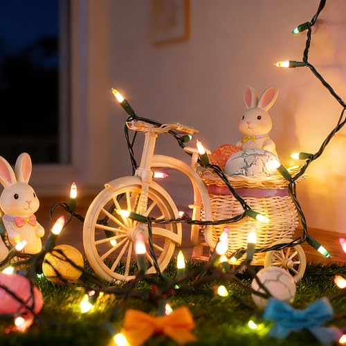 Image of BrizLabs Easter Lights String, 34.8ft 150 Count Pastel Lights Connectable, Easter String Lights Plugin, 120V UL Certified Incandescent Christmas Lights Green Wire for Easter Tree Indoor Outdoor Decor