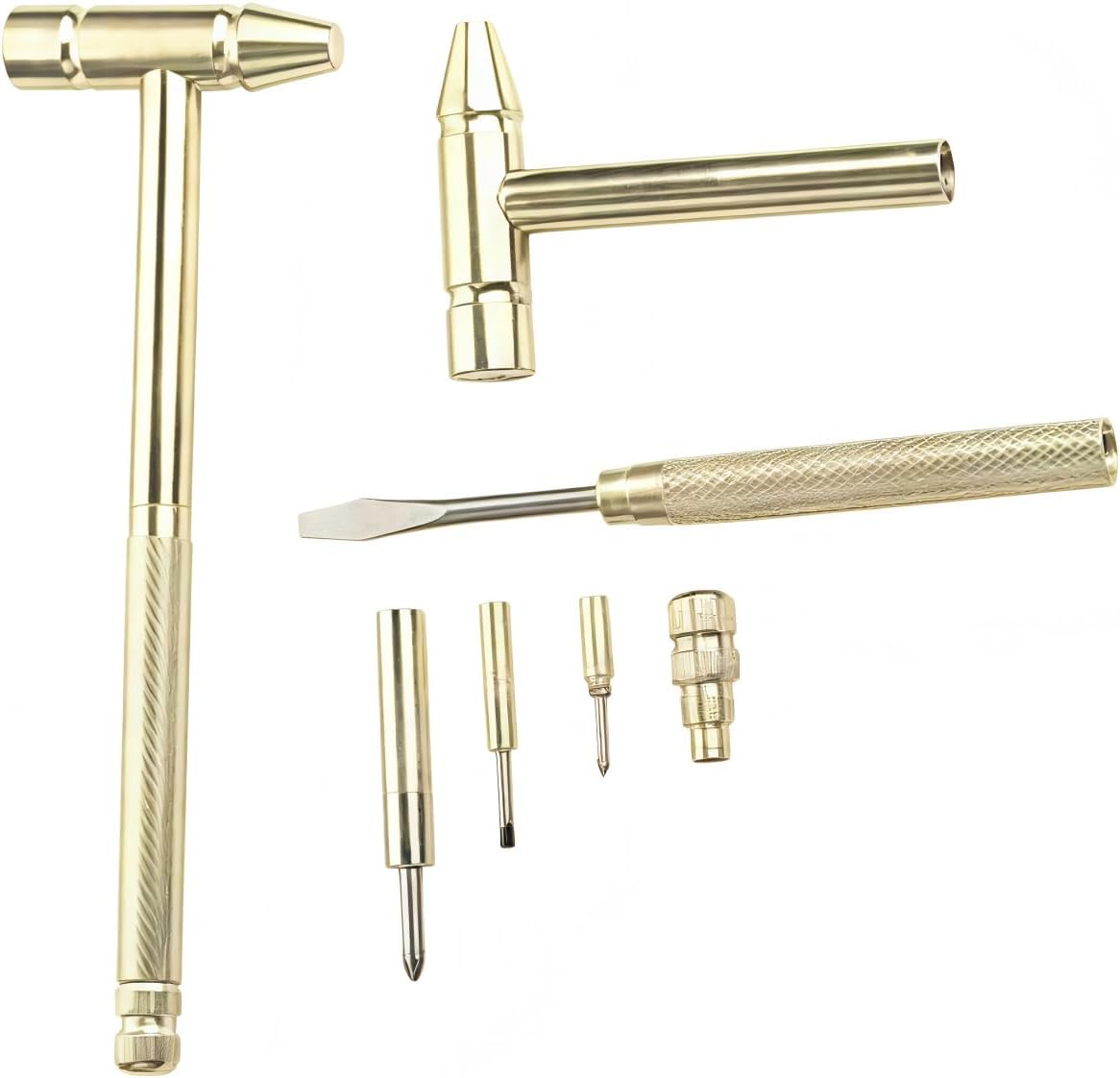1Set Gold Mini Brass Hammer with Screwdriver Hand Tools Multifunction 6 in 1 Jewelers Copper Hammer for Repair Mobile Phones,Laptops,Watches,Glasses