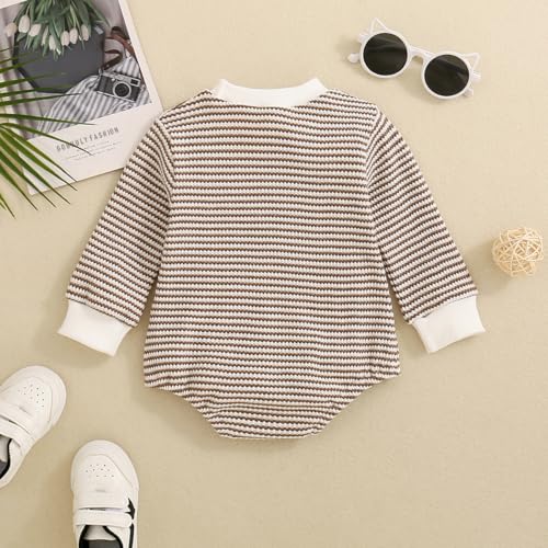 Baby Sweatshirt Romper Boy Girl Waffle Knit Long Sleeve Striped Romper Oversized Sweater Newborn Fall Winter Clothes3