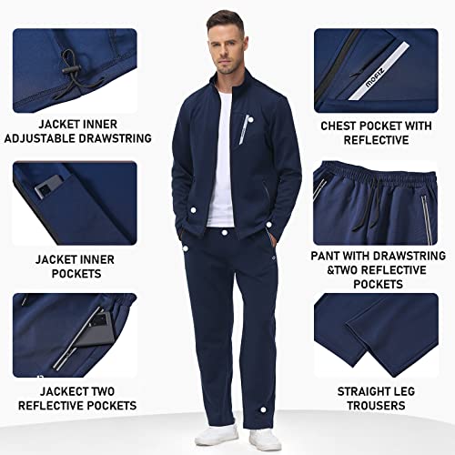 Mofiz Men's Tracksuits Full Zip Long Sleeve Solid Jogging Sets Active Jackets Pants 2 Piece Sport Suit For Men's Outfits Navy Xl #TOP4