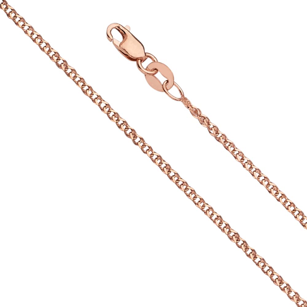 Wellingsale 14K Solid Rose Gold 1.5mm Open Wheat Chain with Lobster Claw Clasp - 22