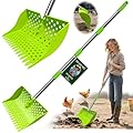 12-Inch 2-in-1 Chicken Poop Scooper & Rake – US Patent Pending – 3-Shape Sifting Holes Chicken Coop Rake?Stainless Steel Handle ?20–61"?– Litter Scoop Sand & Sifting Shovel for Chicken Coops(Green)
