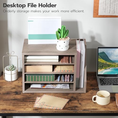 HOOBRO Mail Sorter, Literature Organizer with Adjustable Shelves, Paper Organizer for Office, Home, Wood Countertop Mail Sorter, File Holders, Magazines, Greige BG41WF01N1 - Image 2