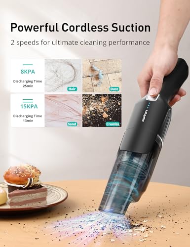 Image of Aspiron Cordless Handheld Vacuum, 24KPA Powerful Car Vacuum, 2-Speed, 2 Charging Methods, Wireless Charger, Ergonomic Handle, Portable Rechargeable Vacuum Cleaner for Car, Home, Jet Black