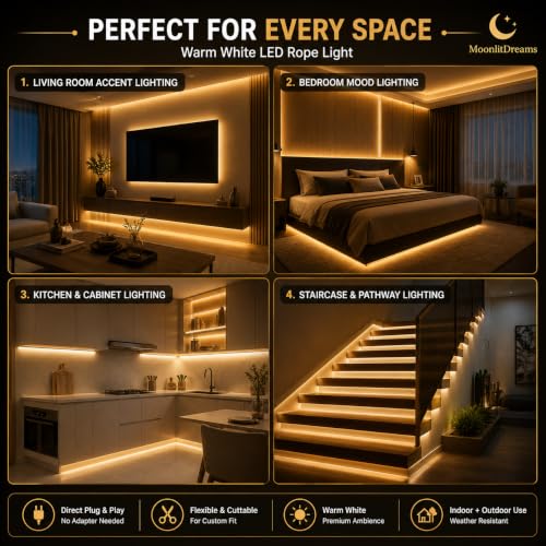 Image of MoonlitDreams LED Strip Light, 30 Meter 5730 SMD Warm White Decorative Light for Home, Ceiling, Bedroom & Festival Decoration