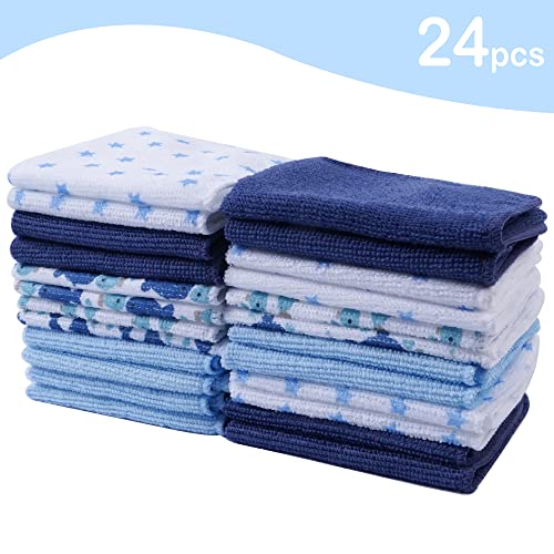 Viviland Baby Washcloths, Super Soft Baby Bath Towels For Newborn 24 Pack, Absorbent Face & Body Wash Cloth For Baby Boy, Whale Bro Pattern, 9 X 9 Inch #TOP5