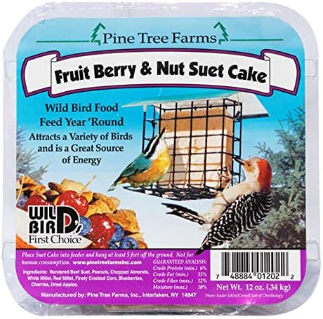 Pine Tree Farms Fruit, Berry & Nut Suet Cakes – Set of 24 Individually Wrapped 12 oz Bird Food Cakes – Peanuts, Almonds, Blueberries & Apples – High Energy Wild Bird Suet for Cage or Platform Feeders