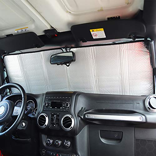 Savadicar Windshield Sun Shade For 1997-2018 Jeep Wrangler Tj Jk Jku, Sunshades Heat Shield, Aluminum Foil Triple Laminate Structure, Silver #TOP3