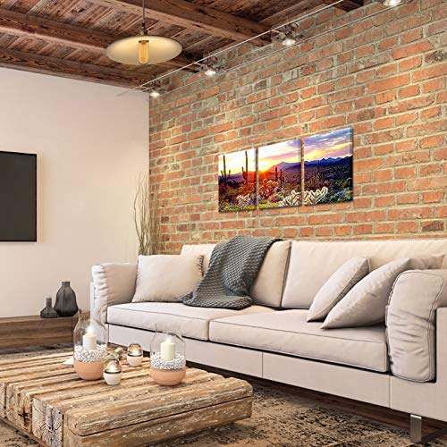 Biuteawal 3 Piece Saguaro Cactus Canvas Wall Art Great Sunset At Arizona Sonoran Desert Landscape Picture Painting Print Nature Southwest Artwork Decor For Home Living Room Ready To Hang #TOP2
