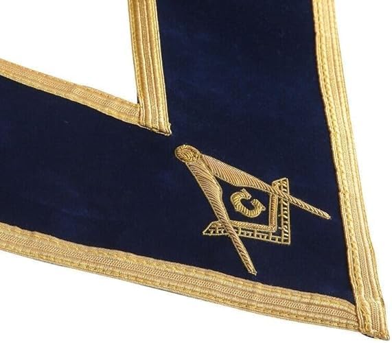 Masonic Regalia Master Mason Blue Lodge Collar - Dark Blue Velvet with Gold Braid Trim