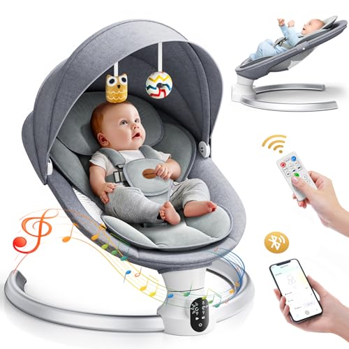 Fdlscpem Electric Baby Swing for Infant, Upgraded 5 Point Harness Baby Bouncer Chair with 5 Swing Speeds 3 Timers and 10 Music, APP/Remote/IMD Panel Control Newborn Toddler Swing Chair (Light Grey) Fdlscpem Electric Baby Swing for Infant, Upgraded 5 Point Harness Baby Bouncer Chair with 5 Swing Speeds 3 Timers and 10 Music, APP/Remote/IMD Panel Control Newborn Toddler Swing Chair (Light Grey)
