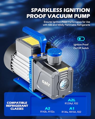 Image of Orion Motor Tech Vacuum Pump 9 CFM Gray | 2 Stage A2L 9 CFM 3 /4 HP Vacuum Pump for R1234yf R32 R134a R22 R410A with 1.5 Micron Ultimate Vacuum, Auto HVAC Vacuum Pump