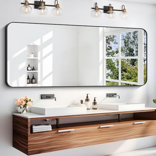 Image of DESBING 60 inch x 24 inchBathroom Mirror, Matte Black Wall Mirror with Metal Frame, Decorative Rectangular Vanity Mirror for Bedroom Bathroom Living Room Entryway (Horizontal /Vertical)
