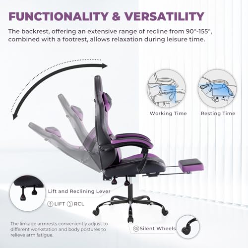 Gamingrecliningchairwithfootrestlinkagearmrestsbigandtallmodernstylecomputerchairswithmassagelumbarsupportleatherpurple Urban Country Home Decor Gaming reclining chair with footrestlinkage armrestsbig and tall modern style computer chairs with massage lumbar support leather purple urban country home decor