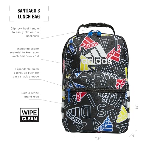Image of adidas Unisex Santiago Lunch Bag, Insulated School Food Container Box Discontinued, Adi Comp Black /Bright Royal Blue /White /3.0, One Size