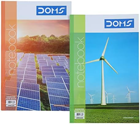 Doms Energy Series Notebook | Unruled | 57GSM | 320 Pages | 33 x 21 cm | Pack of 4 | For School, College and Office Use