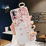 Herbests Kompatibel mit Huawei P20 Pro Hülle Blumen Muster Weich Silikon Handyhülle mit Handschlaufe Ständer Silikon Matt Ultra Dünn Soft Durchsichtige TPU Stoßfest Handytasche,Rot