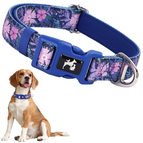 ONEFOJOJO Reflective Dog Collar with Boho Flowers Patterns, Cute Girl & Female Dog Collar Adjustable with Soft Quick Release Collar for Medium Large Dogs (Boho M) 4 M (Neck 12"-18")