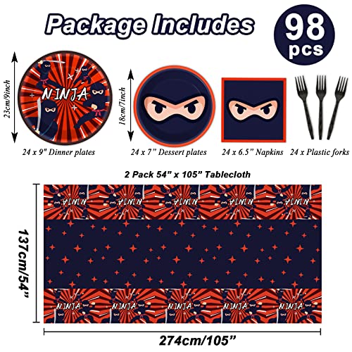 98 Pieces Ninja Birthday Party Decorations Ninja Warrior Tableware Set Karate Plates Napkins Tablecloth Ninja Master Birthday Party Supplies Kit Table Cover Dinnerware Party Favors #TOP1