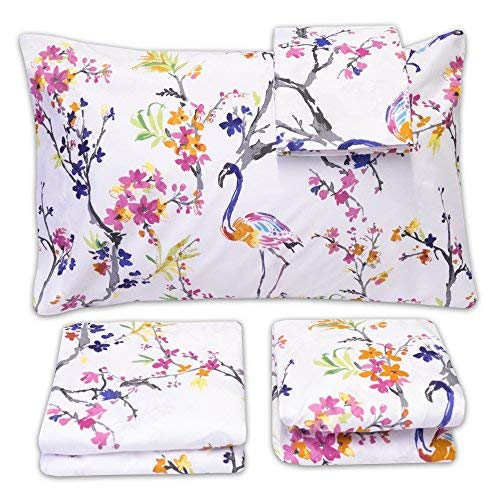 Image of 1500 Supreme Collection Extra Soft Botanical Bright Whimsical Watercolor Pattern Sheet Set, King - Luxury Bed Sheets Set with Deep Pocket Wrinkle Free Bedding, Printed Pattern, King