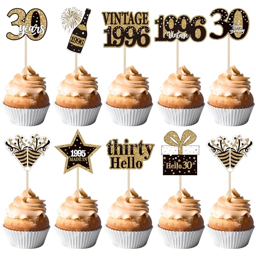 36 Stück 30th Geburtstag Tortendeko Vintage 1996 Cupcake Toppers 30 Fabulous Nummer 1996 Cupcake Picks glücklich 30 Geburtstag Hochzeitstag Party Kuchen Dekorationen Zubehör