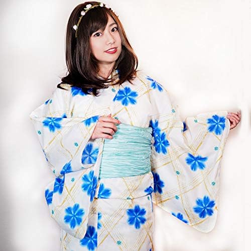 Amazon 浴衣 大きいサイズ 小さいサイズ レディース ゆかた 大人 浴衣単品 マスタードチェックと雪花 ｓサイズ ｔｌ ｗｌ ２ｌ ジュニア 白 ホワイト 青 からし色 雪花 格子 ぽっちゃり サイズ 大正浪漫 古典 レトロ 女性 大人浴衣 アンココンtl ハニー