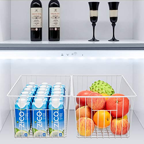 Y.Z.Bros Freezer Organizer Baskets, Kitchen Metal Wire Storage Bins, Pantry Cabinet Household Container Divider with Handles, Bathroom, Closet, Bedroom, Office, Rustproof - White (3)