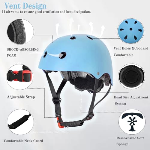 Image of FOOKCIAN Kids Helmet,Toddler Skateboard Helmets for Ages 2-3-5-8-14 Years Boys Girls with Knee and Elbow Pads Wrist Guards fit Roller Skates,Skateboarding,Skating Scooter Adjustable Kids Helmet