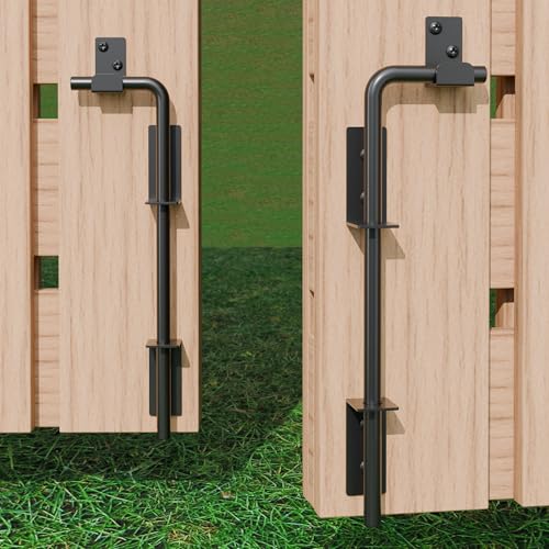 Image of 12 inch Heavy Duty Cane Bolt Gate Drop Rod with Black Finish-Steel Gate Ground Latch Designed for Wood Metal Vinyl Gates or Double Doors Fence Applications-2 Pack