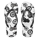 Black Motorcycle Silhouette Set from Different Perspectives on White Beach Flip Flops, Casual Comfort Thong Sandals for Indoor Outdoor, Home Slippers Hotel Spa Bedroom Travel for Men Women M Size