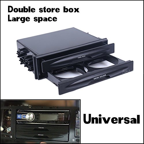 Car Universal Double Din Radio Pocket Kit w/Drink-Cup Holder/Storage Box Black