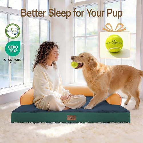 Image of Comfort Expression Washable Orthopedic Dog Bed for Extra Large Sized Dogs | Waterproof Memory Foam Pet Bed 42x30 Inch with Removable Cover with Non-Slip & Bolster