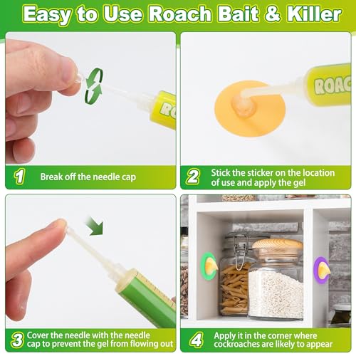 Image of 12 Pack Roach Gel Bait for Indoor Use - Cockroach Killer Gel with Easy Placement Stickers, Long-Lasting Mess-Free Formula for Kitchen, Bathroom, Basement & Hidden Areas Pest Control