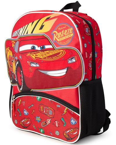 Fast Forward Cars Lightning McQueen Kids Backpack - 16 Inch 3D Bookbag Preschool Elementary Backpack for School Girls & Boys Cars Red