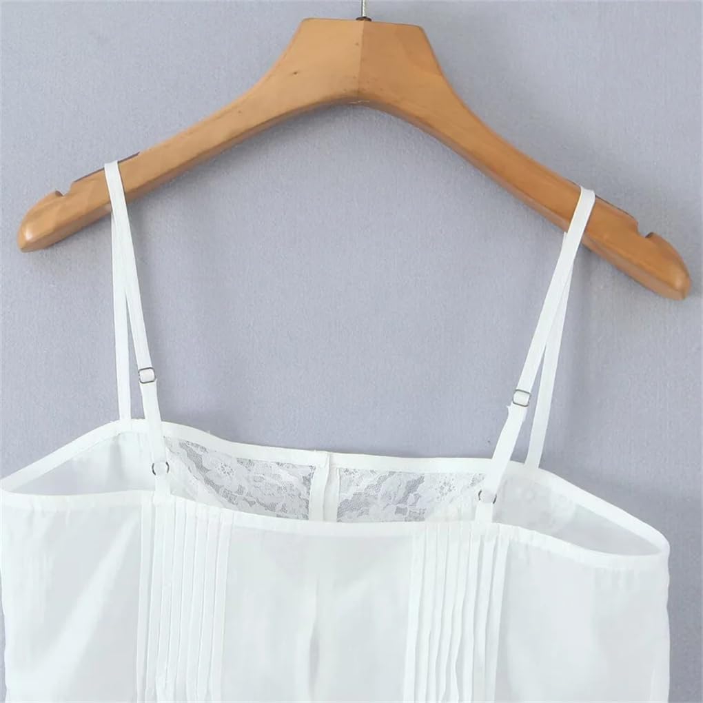 Women's Lace Ruffled Sleeveless Solid Color Slim Fit Top
