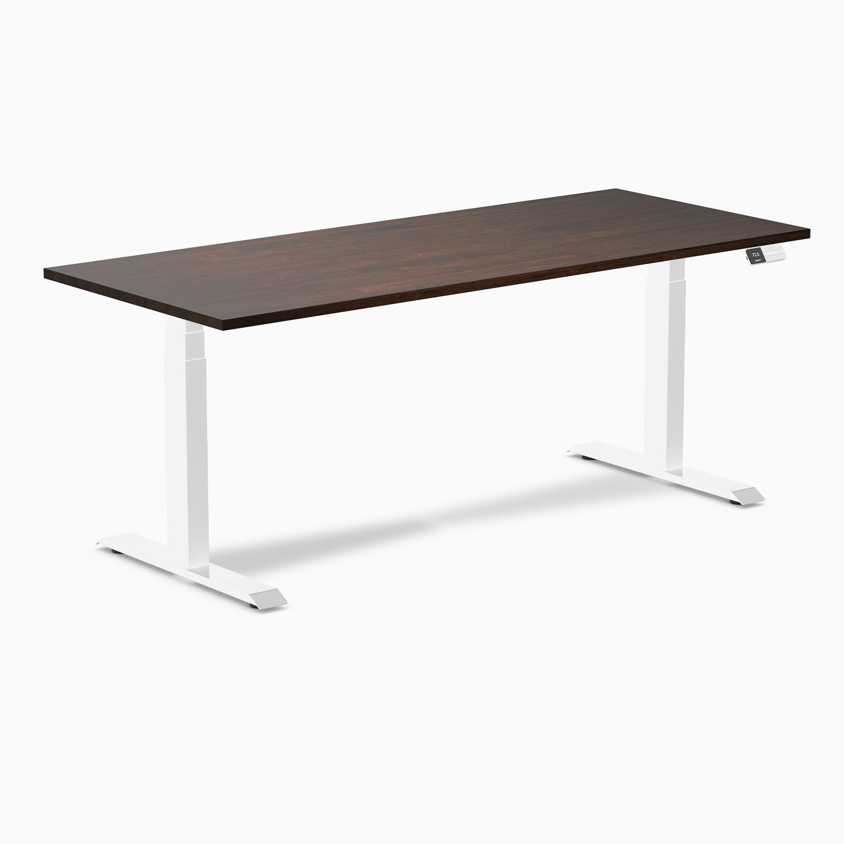 Desky Dual Rubberwood Sit Stand Desk Dark Walnut 72" White