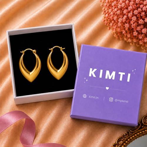 Image of KIMTI Gold Plated Hoop Earrings for Women - 18K Gold Plated Round Chunky Hoops | Lightweight Anti Tarnish Hypoallergenic Korean Style | Daily Wear Earrings for Girls and Women