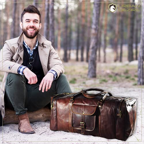 Urban Dezire 24 Inch Vintage Leather Duffel Travel Gym Sports Overnight Weekend Bag