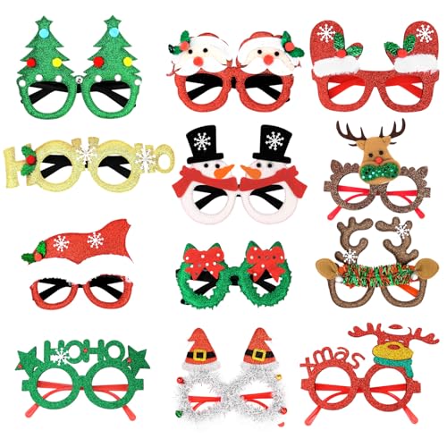 Semato 12 Pcs Funny Christmas Glasses Christmas Decorations Accessories Holiday Party Glasses Gifts for Photo Props Favors