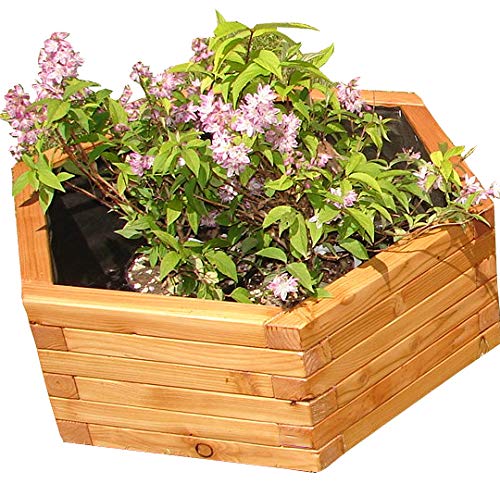 HOQ sechseckiger Pflanzkasten aus Lärche - mit Vlies und Griffen - Pflanzkübel - Holz Blumentopf - Hochbeet aus Holz - Blumenkasten Ø 60x31cm