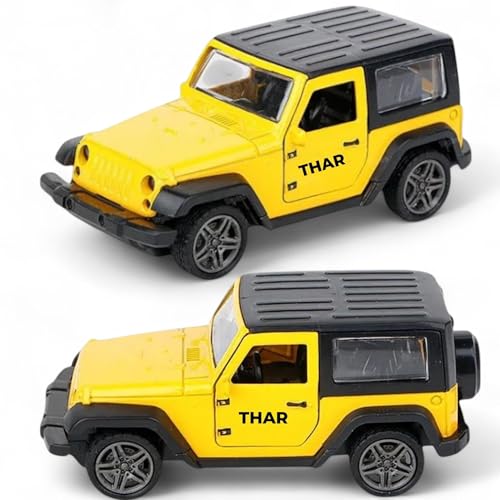 Image of SHAKTISM Thar Diecast Model Toy, 1:32 Scale with Sound & Lights Pull Back Collectible Vehicle Toy Door Opening Scale Car Model Birthday Gift for Boys Girls (Yellow-Diecast Metal Car)
