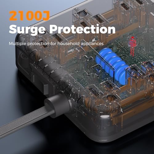 TESSAN Surge Protector Power Strip, 5Ft Flat Plug Extension Cord, Black