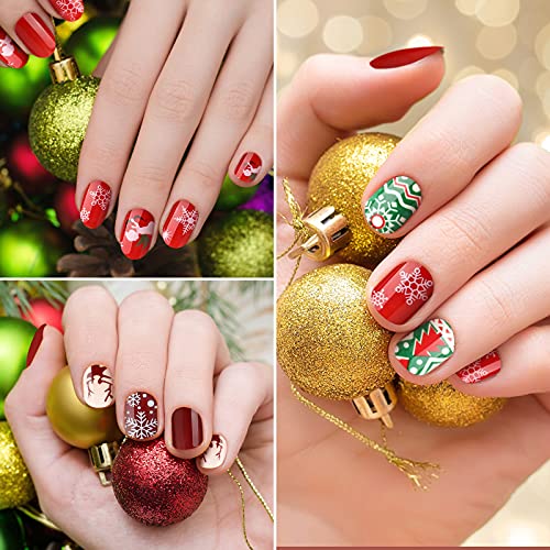 288 Pieces 12 Sets Christmas Fake Nails Short Square False Nails Glossy Press On Acrylic Nails Solid Color Full Cover Artificial Nails Christmas Snowflake Pattern Artificial Nail Tips (Chic Style) #TOP5