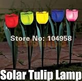 Worldoor® Newly-Designed 4pcs Outdoor Yard Garden Path Way Solar Power LED Tulip Landscape Flower La