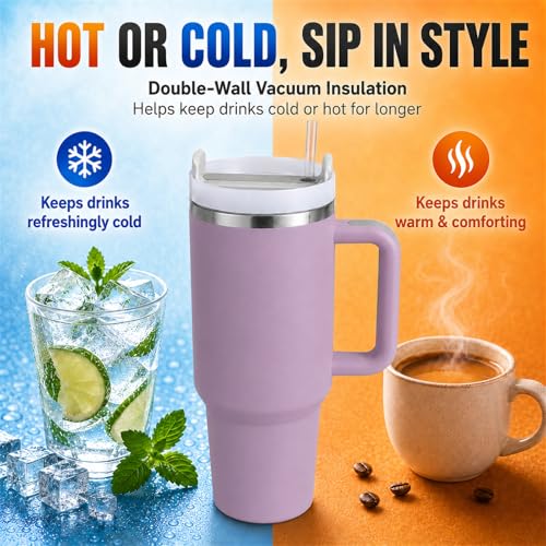 Image of Pandance 4 Pack 40 oz Tumbler with Handle and Straw Bulk, Purple
