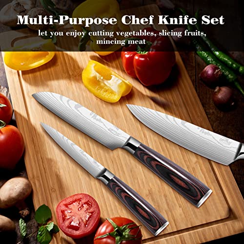 3Pcs Professional Chef Knife Set, German High Carbon Stainless Steel Chef Knife Santoku Knife Paring Knife With Pakkawood Handle And Gift Box #TOP2