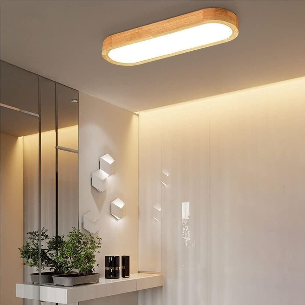 Lámpara de Techo LED de Madera Moderna, Plafón Minimalista Alargado Plano Estilo Japonés Luz de Techo para Pasillo Sala(Stepless Dimming,65cm/25.59in)
