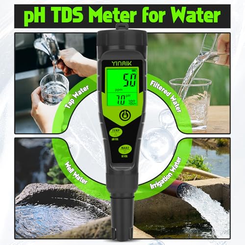 YINMIK Pool Salt Tester, Digital 5 in 1 pH TDS EC Salinity Meter with Calibration Solution Kit, Simultaneous Display ppm pH for Saltwater Pool, Aquarium, Hot Tub, Spa, Hydroponics, Home Brew&Pickling - Thumbnail 7