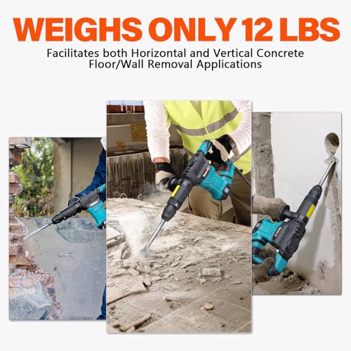 Berserker 1300W 12-Pound SDS-Max Demolition Jack Hammer, 1-9/16" 11-Amp Small Corded Electric Demo Chipping Hammer for Floor Tile Removal, Concrete Breaker with Carrying Case & 3 Chisels - Image 6