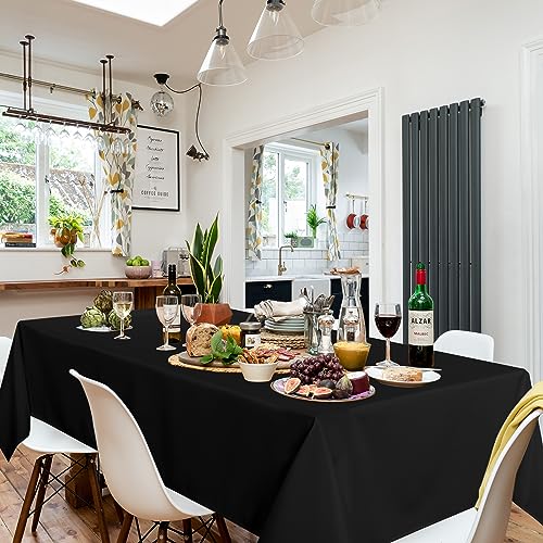 Image of sancua 8 Pack Black Tablecloth 60 x 84 Inch, Rectangle Table Cloth for 4ft Tables - Stain and Wrinkle Resistant Washable Polyester Table Cover for Dining Wedding Banquet Party Buffet Restaurant